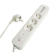 Сетевой фильтр 3-местный с/з 3x1мм2, 3 м, 250В, 16А, 2 USB-A+2 Type-C 3, серия Nova, HM21-31-03, бел